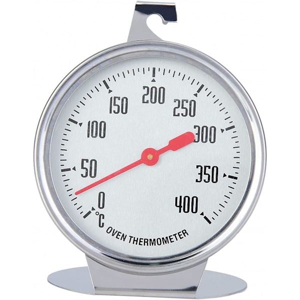 Kjøkkentermometer, rustfritt stål ovnstermometer 400 grader ovn matlagingstermometer med krok for oppheng eller stående i ovnen - 7 x 9 cm