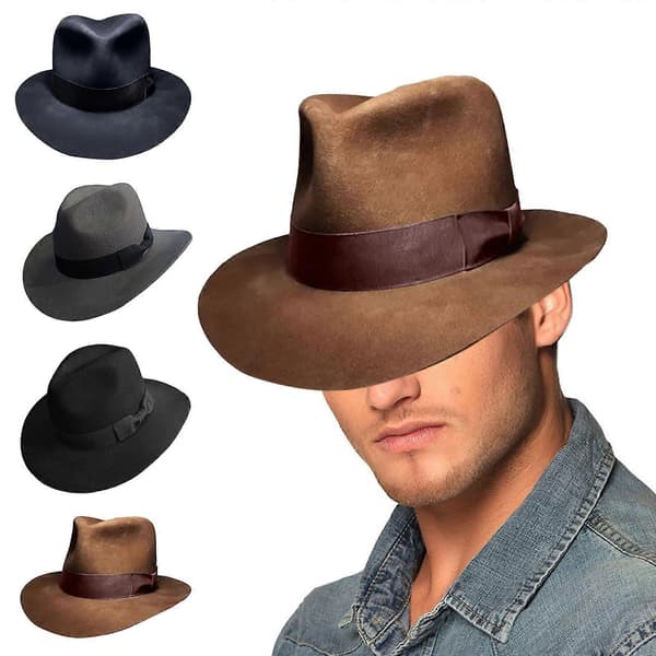 Bredbremmet ullhatt, flat sylinderhatt, trollmannhatt, rund hatt, formell festhodeplagg, maskeradehodeplagg, rollespillfedora, kamelfarget fôr Camel lined