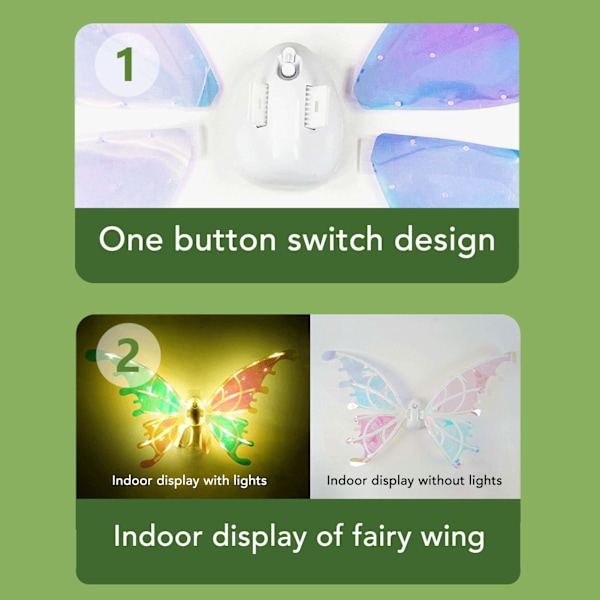 Wings Toy Elektrisk Glänsande Färgglada Fairy Toys LED-lampor Färgglada justerbara vingar
