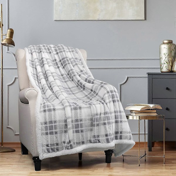 Rutiga Mjuka Filtar för Soffa Mjuk Twin Jul Sängkläder Soffa Flanell Plysch 130x150cm, Svart