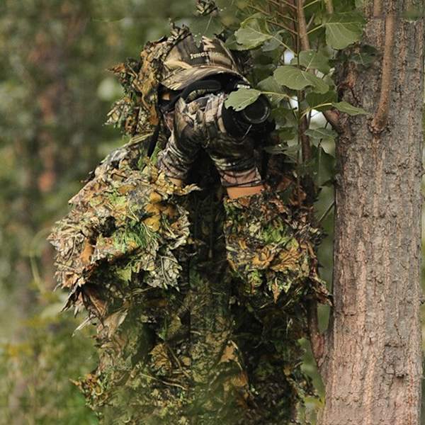 Kamouflage Regn Poncho 3D Löv Ghillie Poncho Huva Vattentät Camo Regnrock för Barn Vuxna Utomhus Camping Vandring