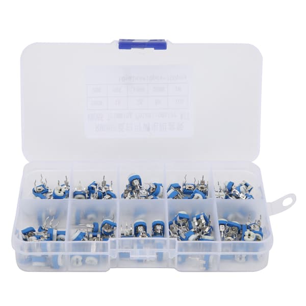 100 st Variabelt motstånd Trimmer Potentiometer Pot Elektronisk komponent RM065 Blå + Vit