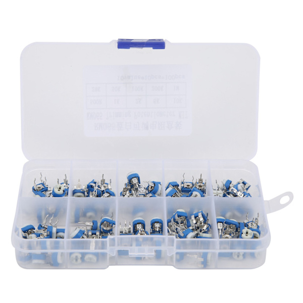 100 stk. variabel modstandstrimmer potentiometer pot elektronisk komponent RM065 blå + hvid