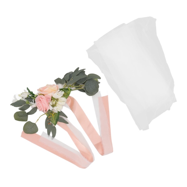 Bryllupsstol Blomster Kunstig Simulering Elegant Bryllupsgang Dekorasjon med Bånd for Seremoni Fest Korea Rosa