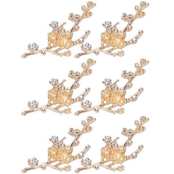 6 st blomformade broscher DIY strassbrosch nål för skor kläder smycken dekoration vit strass plommonblomma gren