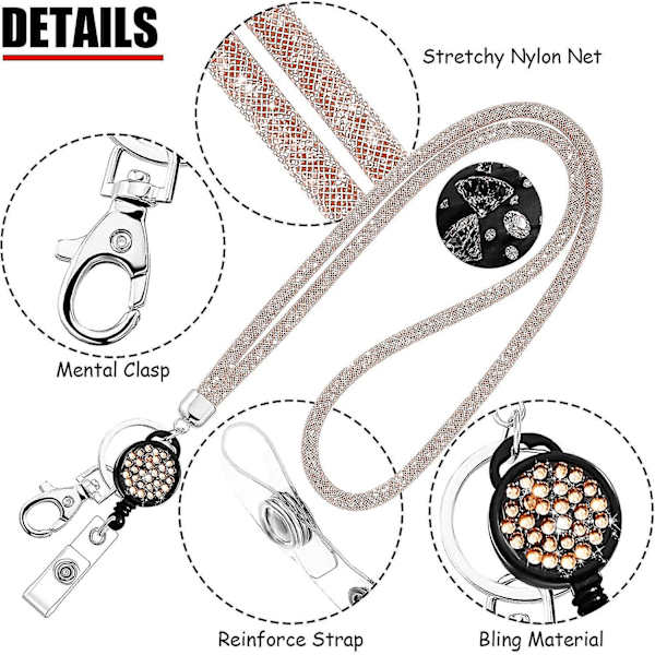 Rhinestone Crystal Lanyard for Women - Metallspenne, nøkkelring, ID & nøkkelrem