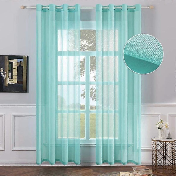 Set med 2 st Skira Voile Gardiner med Öljetter, Transparent Utseende, Gardiner Tillverkade av Voile Polyester, Öljettgardin, Transparent, 132x64 Cm (BxH), Turkos