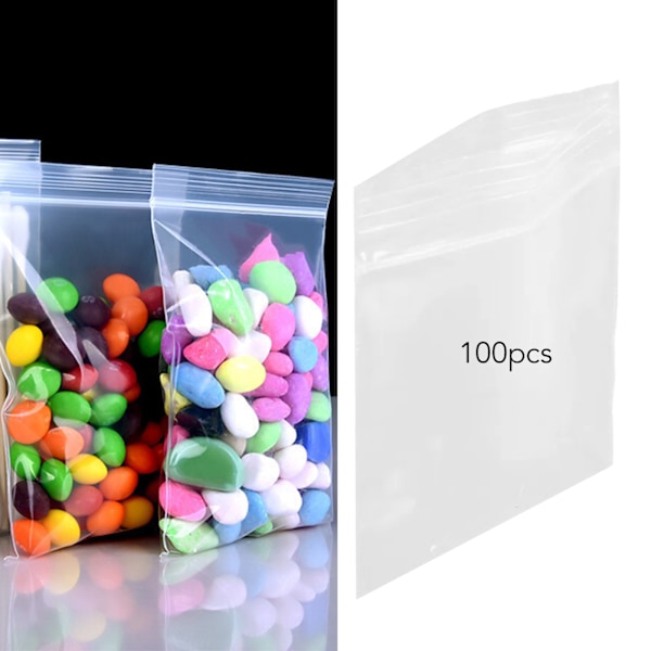 100 stk. Snackopbevaringsposer Transparent lækagesikker tyk klar lynlås PE forseglede poser til hjemmebrug