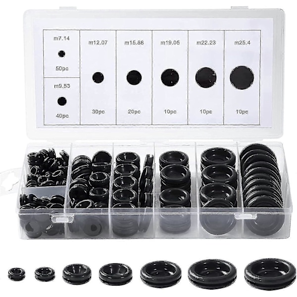 Pakke med 170 Gummi Propper Gummi Skiver Sortiment Gummi Grommet Sortiment Gummi Blindpropper Karosseripropper Gummi Til Kabelbeskyttelse Båd Bil-