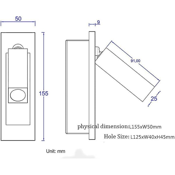 Minimalistisk LED vægmonteret læselampe, 3W vægspot med afbryder til hotel soveværelse seng