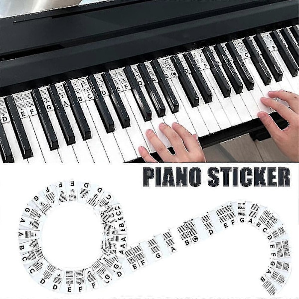 88 Tangenter Återanvändbara Silikon Piano Keyboard Notetiketter Piano Guide Klistermärken - GSL Svart och Vitt