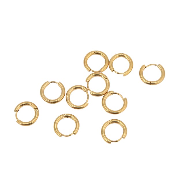 10 stk. øreringe, gylden, enkel tråddiameter 2,5 mm, indvendig diameter 10 mm, tilbehør til øreringe