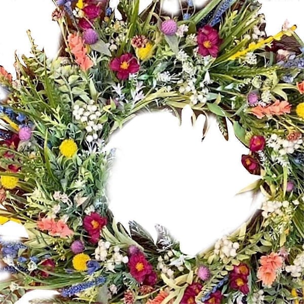 Kunstig forårskrans med margueritter og lavendel, sommerkrans i silke, egnet til hoveddør, vægdekoration i hjemmet, bondehus, feriedekoration