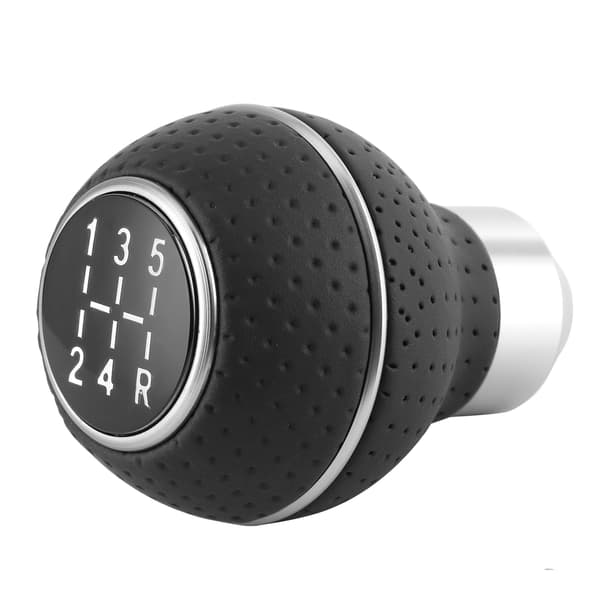 5-gears gearknop i aluminiumslegering og læder, manuelt tilbehør til biler, sort