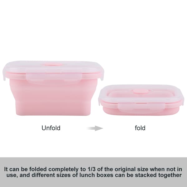 Bärbar Silikon Lunchlåda Vikbar Mikrovågssäker Matlåda Matbehållare Rosa 350ml