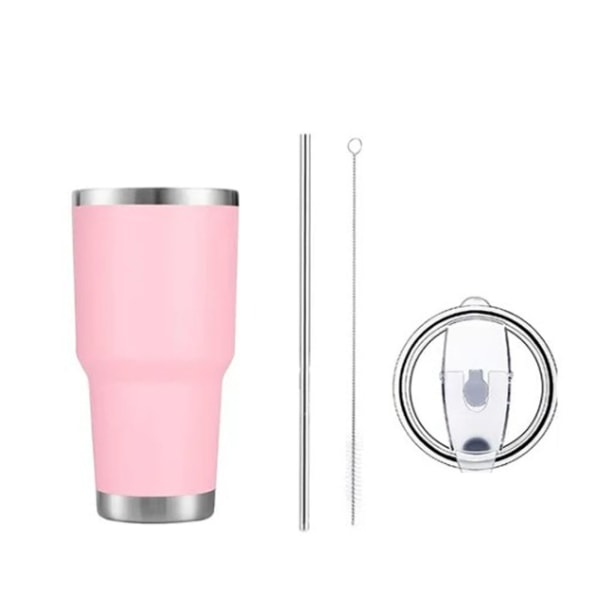 30oz Bilisolering Kopp Rosa Rostfritt Stål Bärbar Plastsprayning Isolerad Mugg för Utomhus