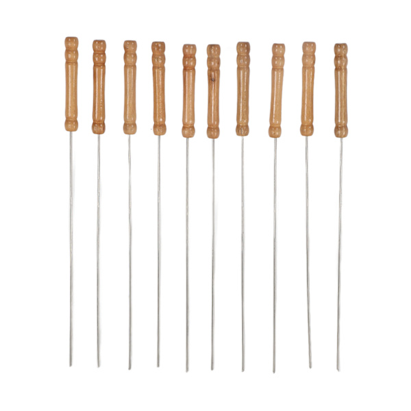 10 stk grillspyd træhåndtag i rustfrit stål BBQ Kabob-pinde til udendørs grill 11,8 tommer
