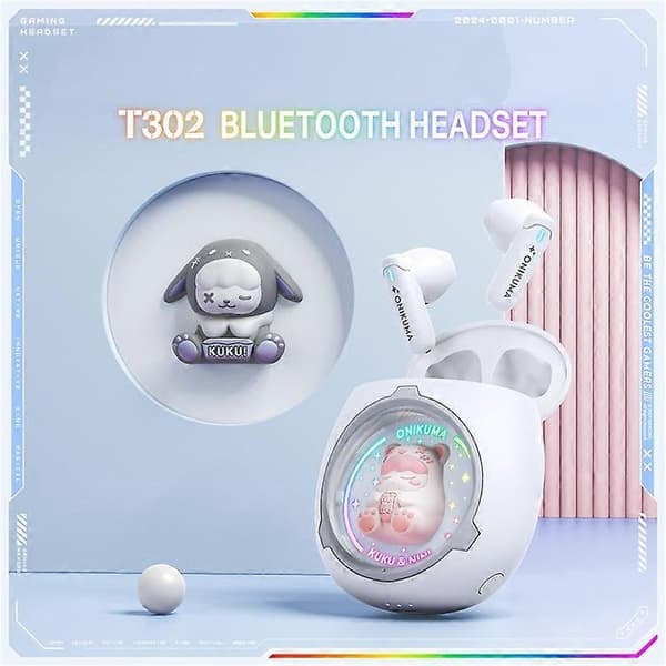 ONIKUMA T302 Søt romkapsel Bluetooth-headset HiFi Musikk Trådløse hodetelefoner White