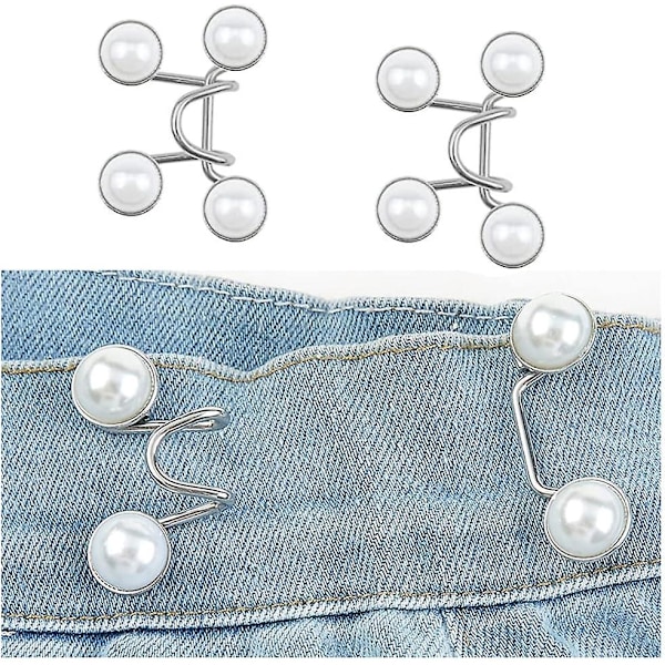 Snap-On Perle Jeans Knapper - 6-pakning, Ingen Søm Nødvendig, Justerbar Spenne for Jeans, Bukser og Kjoler