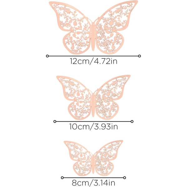 12 STK Guld 3D Butterfly Wall Stickers Assorterede Størrelser til Soveværelsesindretning, Bryllupsfest baggrunde