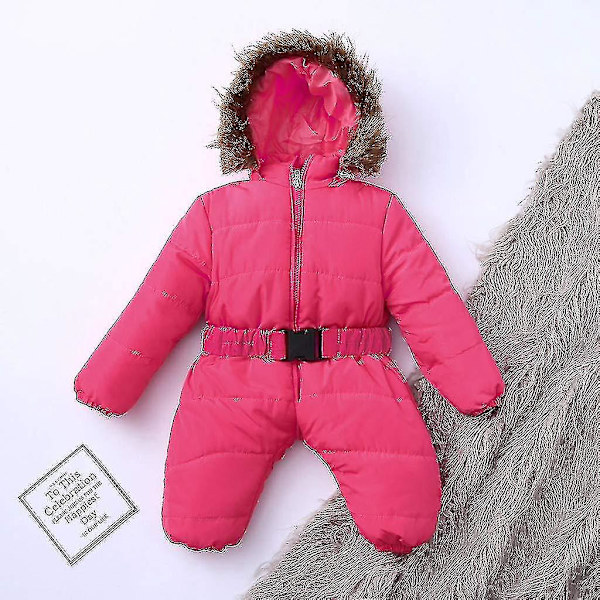 Babyhuva overall för pojkar och flickor (0-24 månader) - Romper med pälskrage 90cm Röd