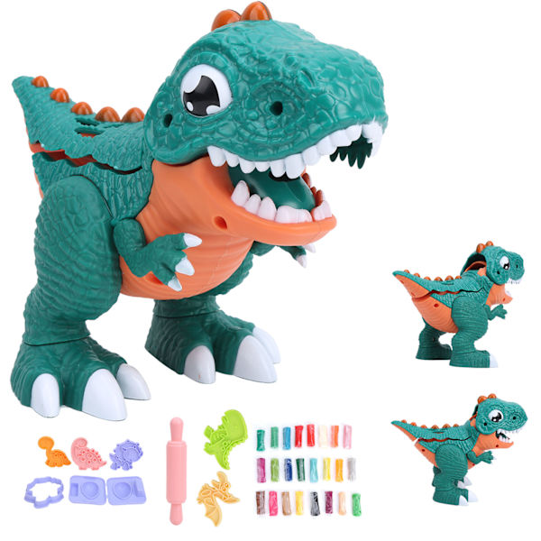 24 farver børns plasticine legetøj dinosaur DIY mud form barn modellering ler fødselsdag gave (farveboks + tilbehørspakke + 24 farve ler - grøn)