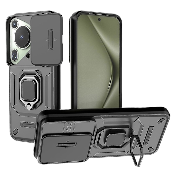 Skal för Huawei Pura 70 Ultra med Stöd Stöttåligt Robust PC+TPU Telefonskydd Kameraskydd-B6 Svart