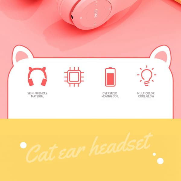 Trådløst headset sød katteform HiFi lydkvalitet lysende stereo Bluetooth hovedtelefoner til hjemmekontor lyseblå