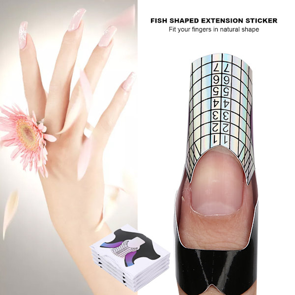 Nail Art Form Farverig akryl Nail Art Form Fiskeformet negleforlængelsesmærke Manicuretilbehør (100 stk pose)