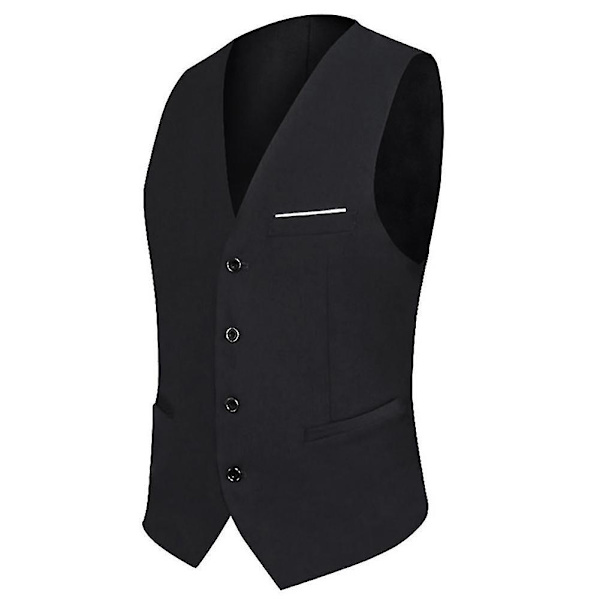 Slim Fit Business Väst för Män - Solid Färg V-ringad Design XS Svart
