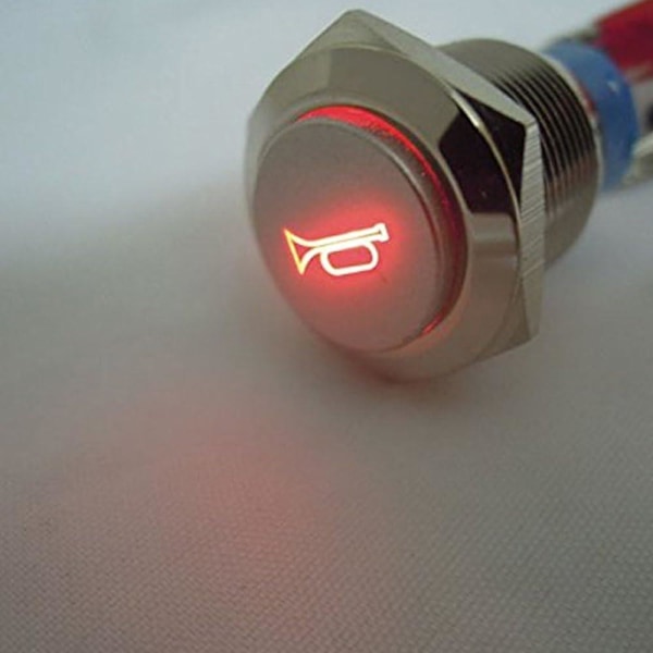 16mm Röd LED Strömbrytare 12V 3A Tryckknapp Bilhorn Momentan Vippströmbrytare Metall Horn Högtalare Horn