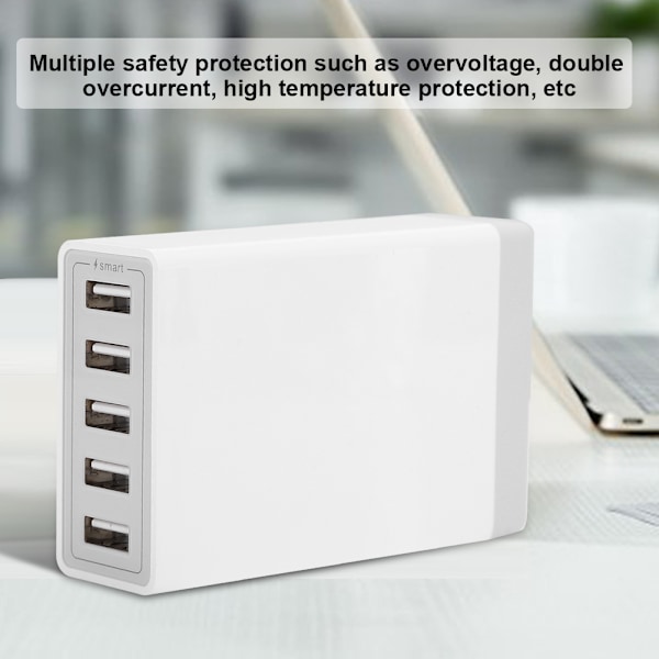 8A 5-porttinen USB-työpöydän monilaturi Koti- ja toimistokäyttöön Nopea latauslaite (US 100V-240V) Valkoinen US