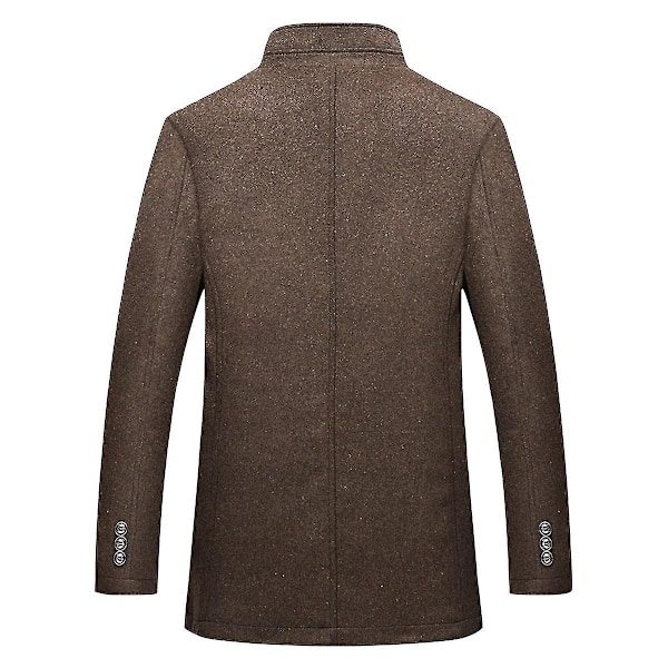 Vinterjakke for menn i ull, midtlengde med tykk vest, stående krage og enkeltradet design