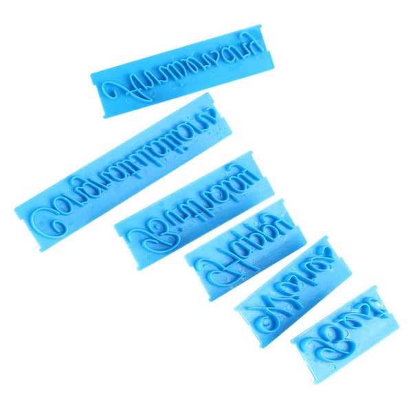3 sæt håndskrevne bogstavkageprægere DIY plastforme kagedekorationsprintform