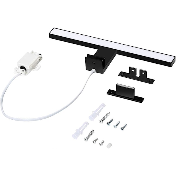 LED Baderomsspeil Lys Svart 5W 30cm 400lm, Skap Vegglampe 6000K Kald Hvit, IP44 Vanntett Klemmelampe for Baderomsskap, Overflatemontert
