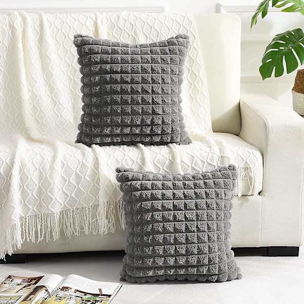 Kuddfodral Grå Mjuk Konstpäls 45 x 45cm Kvadratisk Fluffig Pläd Soffa Kuddfodral Söt Mode Dekorativ för Hem Sovrum Vardagsrum Säng med Stängning