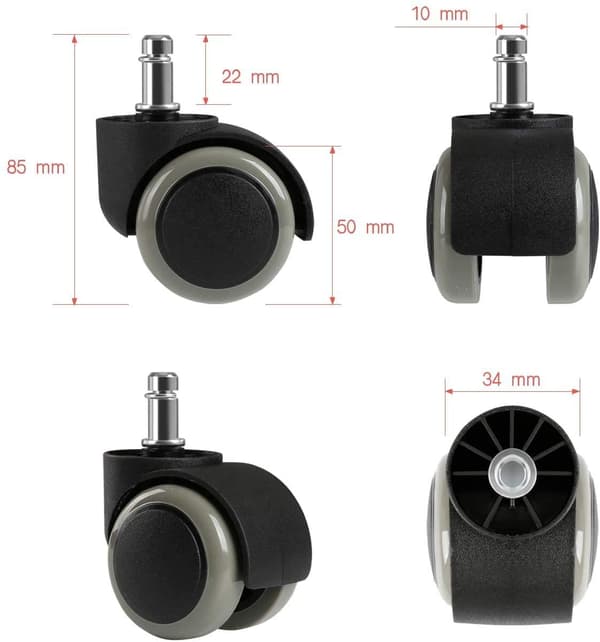 5-pakning universelle slitesterke hjul for kontorstoler (10mm/50mm)
