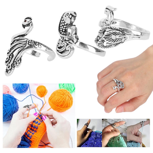 Justerbar stickslinga Ring Set - 3 st syverktyg för virkning och garnguide