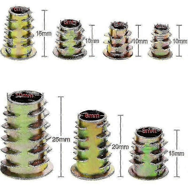 120-pack M4 M5 M6 M8 M10 Hexagonmuttrar av zinklegering med gängade insatser för trämöbler med plastlåda TA