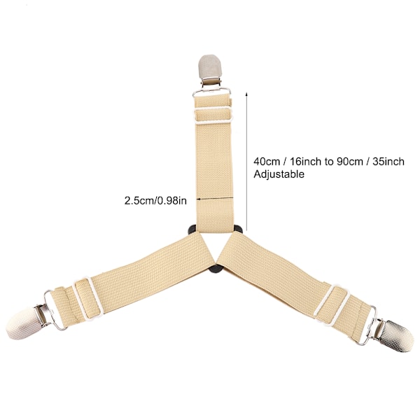 4 stk. Justerbare Trekant Seng Madras Lagen Fastgørelsesremme Clips Gribere (Khaki)