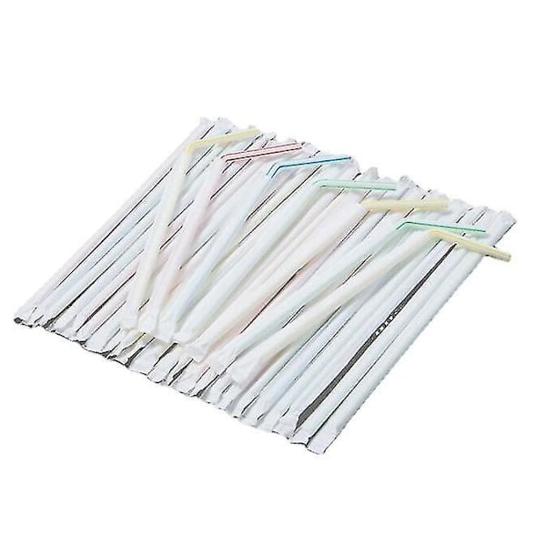 Individuellt förpackade plastdrickssugrör - Flexibla och långa - Flera färger - 100/500/1000st 100PCS