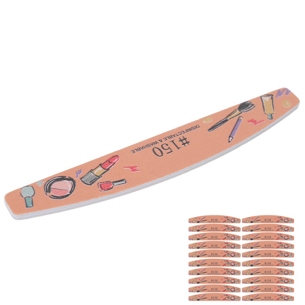 20 st Nagelfil Dubbla Sidor Manikyr Nagelfil Tvättbar Återanvändbar Professionell Half Moon fingernagelfil Nail Art Tools 150 Grit