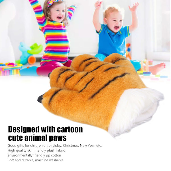 Söta Tiger Claw Plyschhandskar - Simulation Animal Claw Gloves Yellow