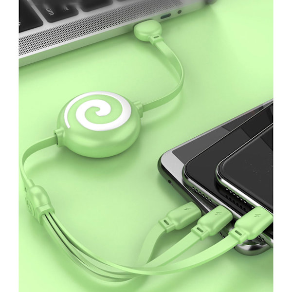 3 i 1 USB laddarkabel Lollipop-form Sträckbar snabbladdningstelefonkabel för IOS för Android för Huawei Mint Green