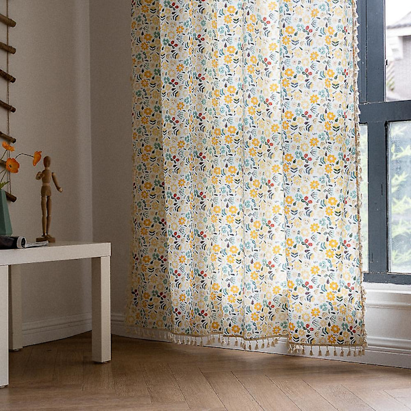 Blommiga Gardiner Halvmörkläggande Vardagsrum Draperier Längd Bomull Linne Blandning Bohemisk Fönstergardin 150*280cm