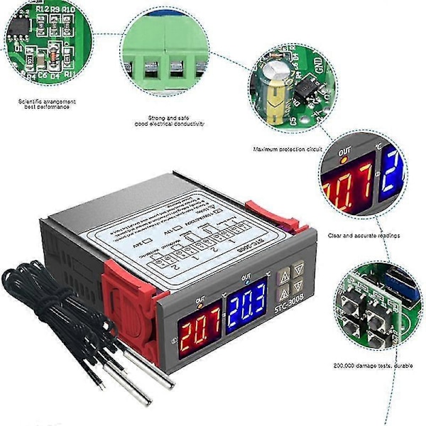 Digital Termostat Temperaturregulator STC-3008 Termometer Sensor Hygrometer 12V 24V 220V