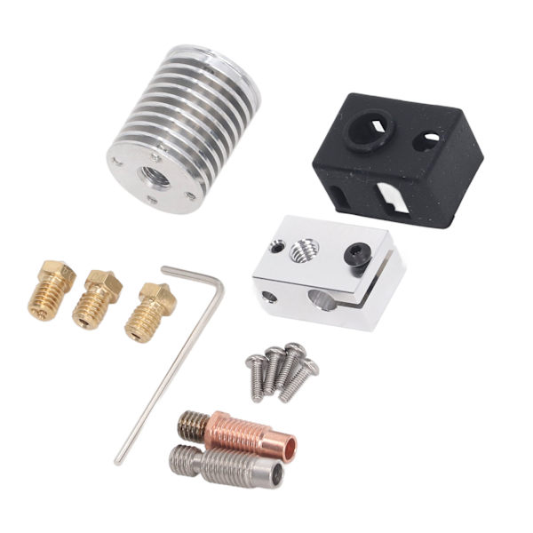 3D-printer Hotend-kit 0,4 mm messingdyse aluminiumvarmeblok bimetallisk hals Hot End-dele til V6