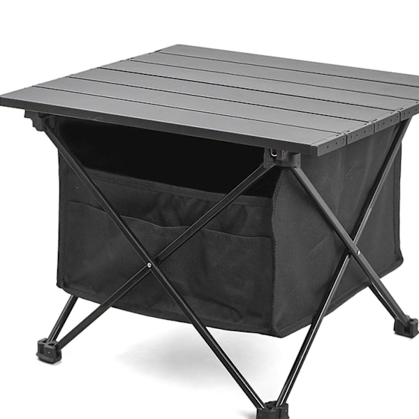 Udendørs Camping Bærbar Sammenklappelig Bord Aluminiumlegering Camping BBQ Gadeboder Sidebord Sort S med Opbevaringspose