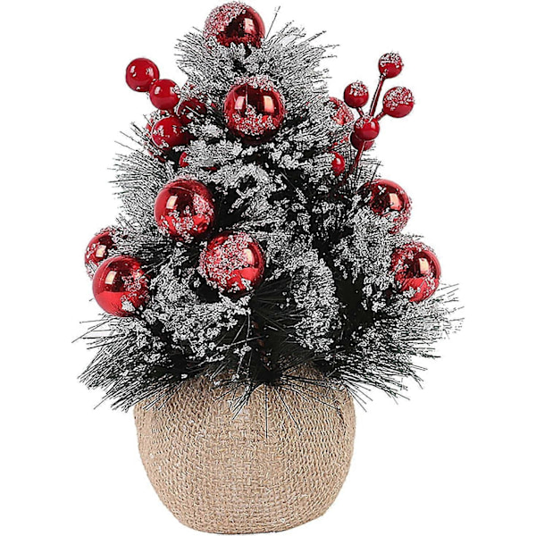 Mini Kunstigt Juletræ, 24 cm, Imitation Bord Fyrrenåle Med Rød Bær Stofpose