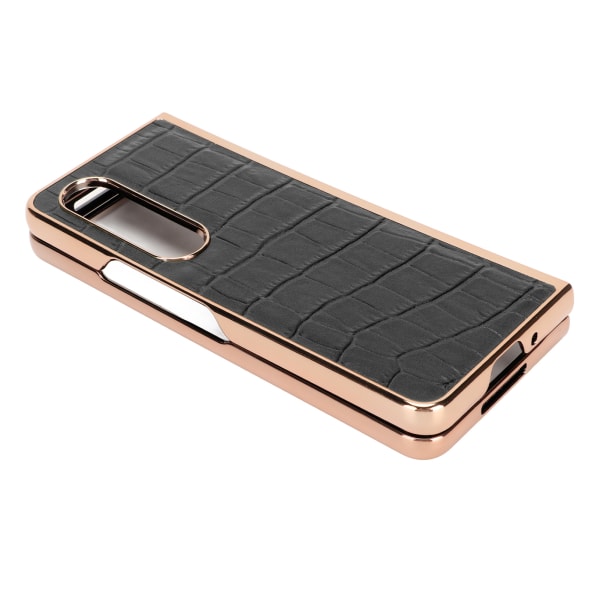Phone case Cover för Samsung Galaxy Z Fold 4 Nanoplätering Krokodilmönster äkta läder Repsäkert Svart